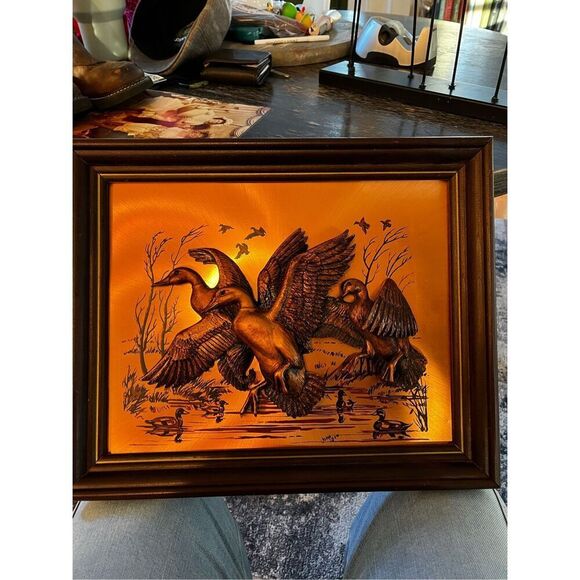 Vintage John Louw Framed 3D Ducks Mallards on Copper Art Picture EUC - Picture 1 of 6